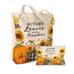 Autumn Leaves and Pumpkins Tote and Pouch Set